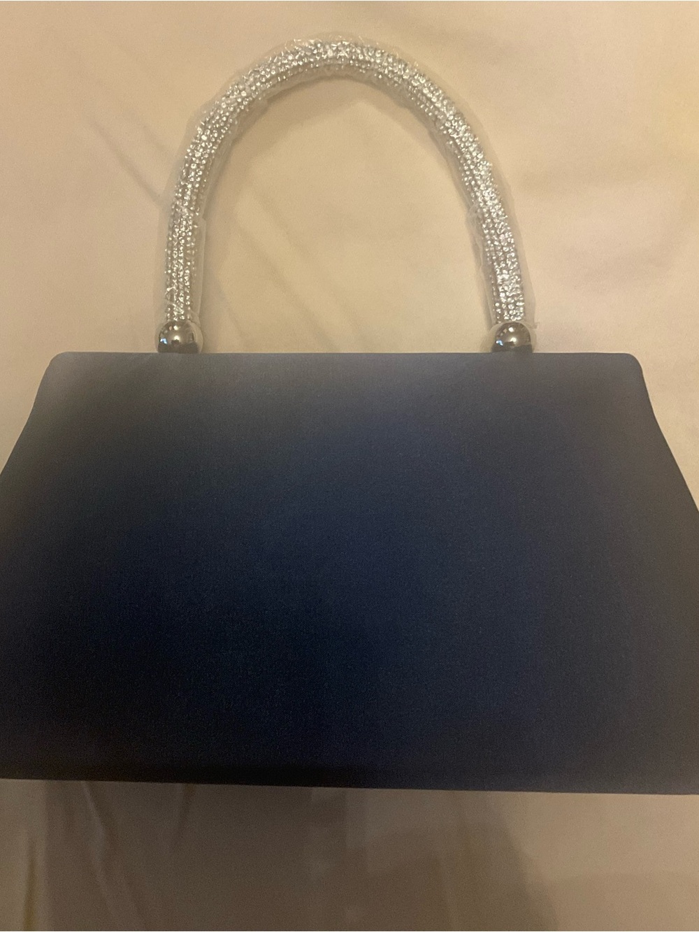 Elegant Navy Satin Evening Bag with Crystal Bow Accent - Picture 3 of 5